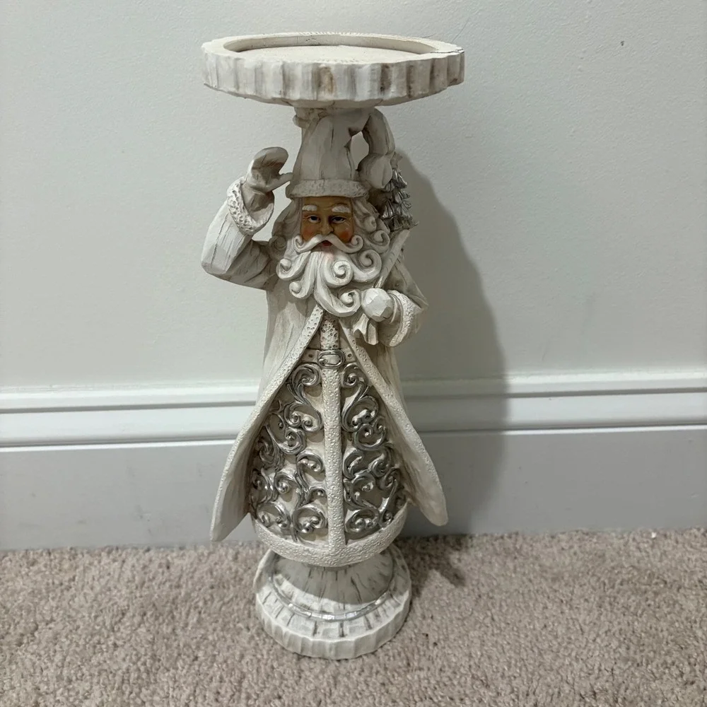 Vintage Style Santa Claus Pedestal Pillar Candle Holder Festive Holiday 13